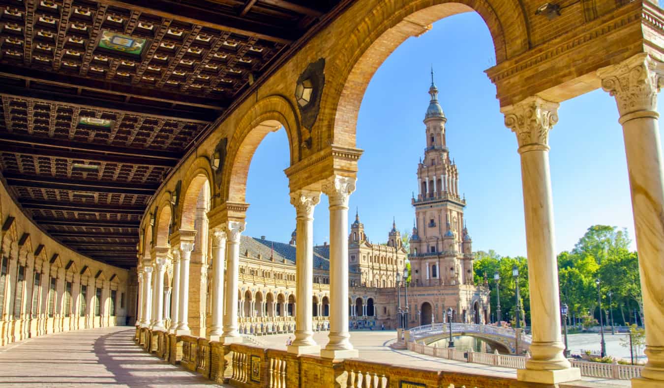 Historic architecture in Seville, Spain on a bright summer day