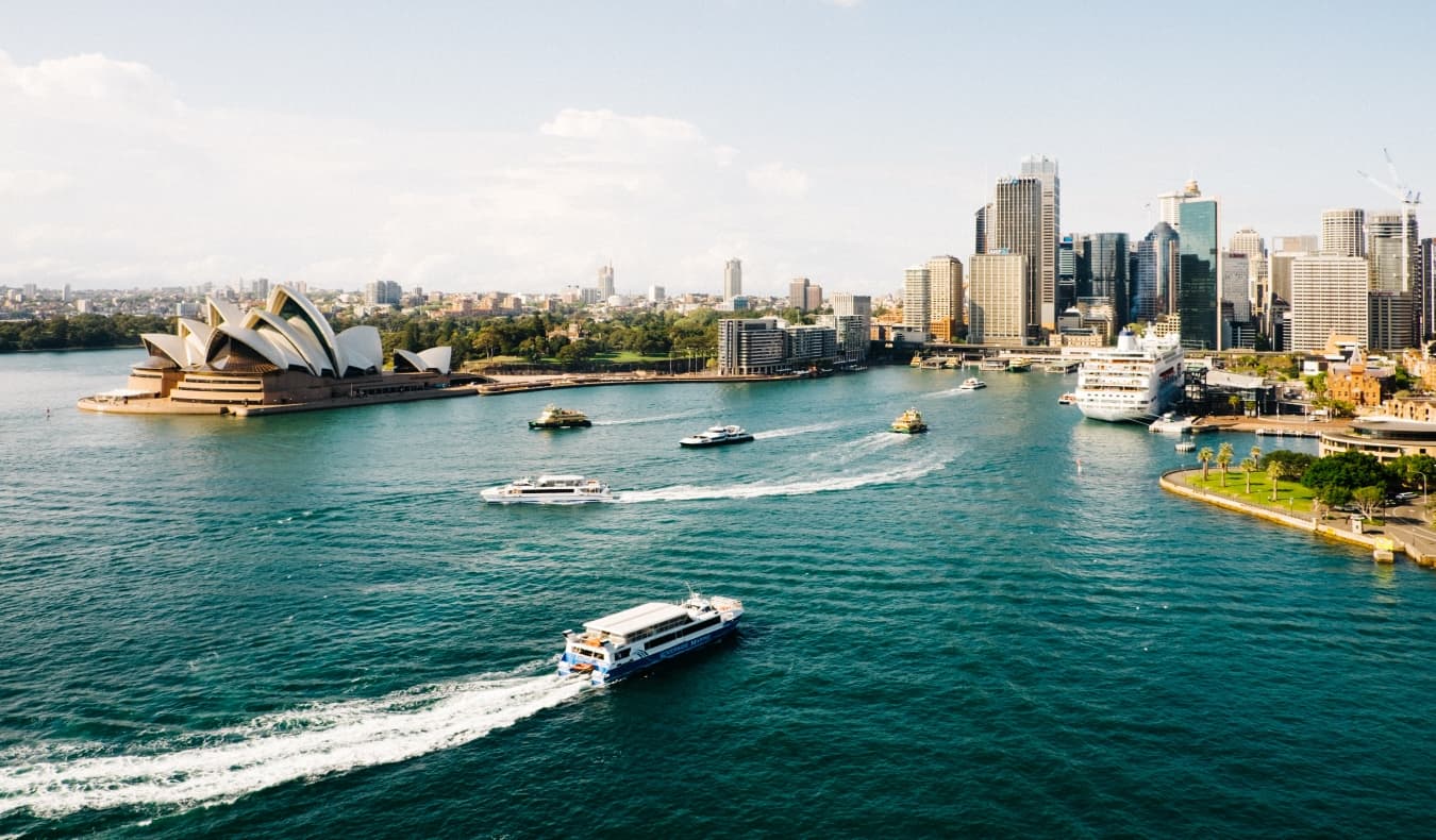 Sydney skyline with boats in harbor