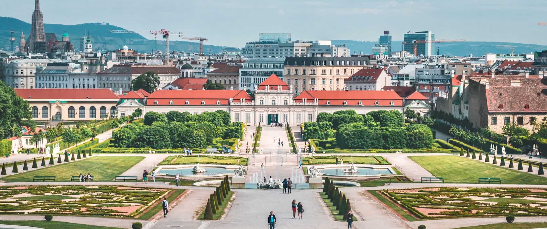 The view overlooking sunn Vienna, Austria with the city in the distance