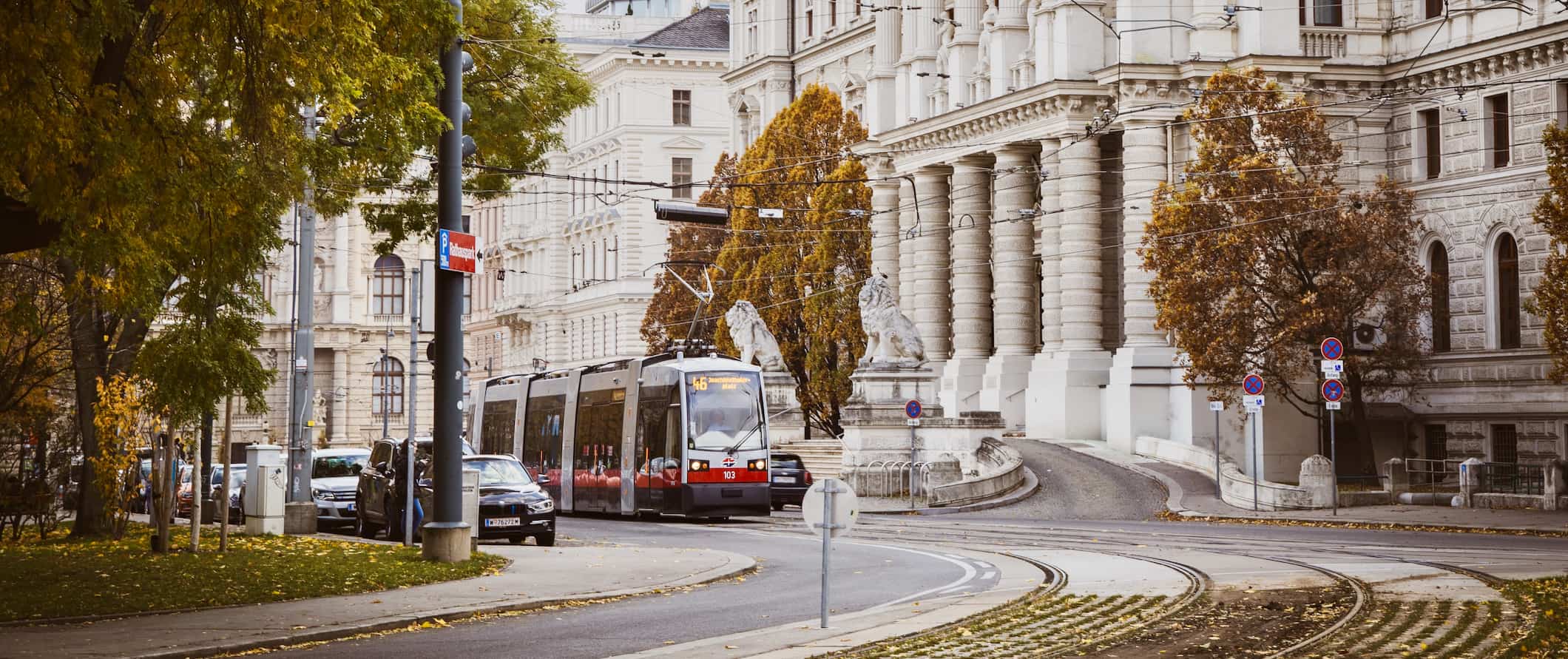 Public transportation going around the stunning downtown of Vienna, Austria on a sunny day