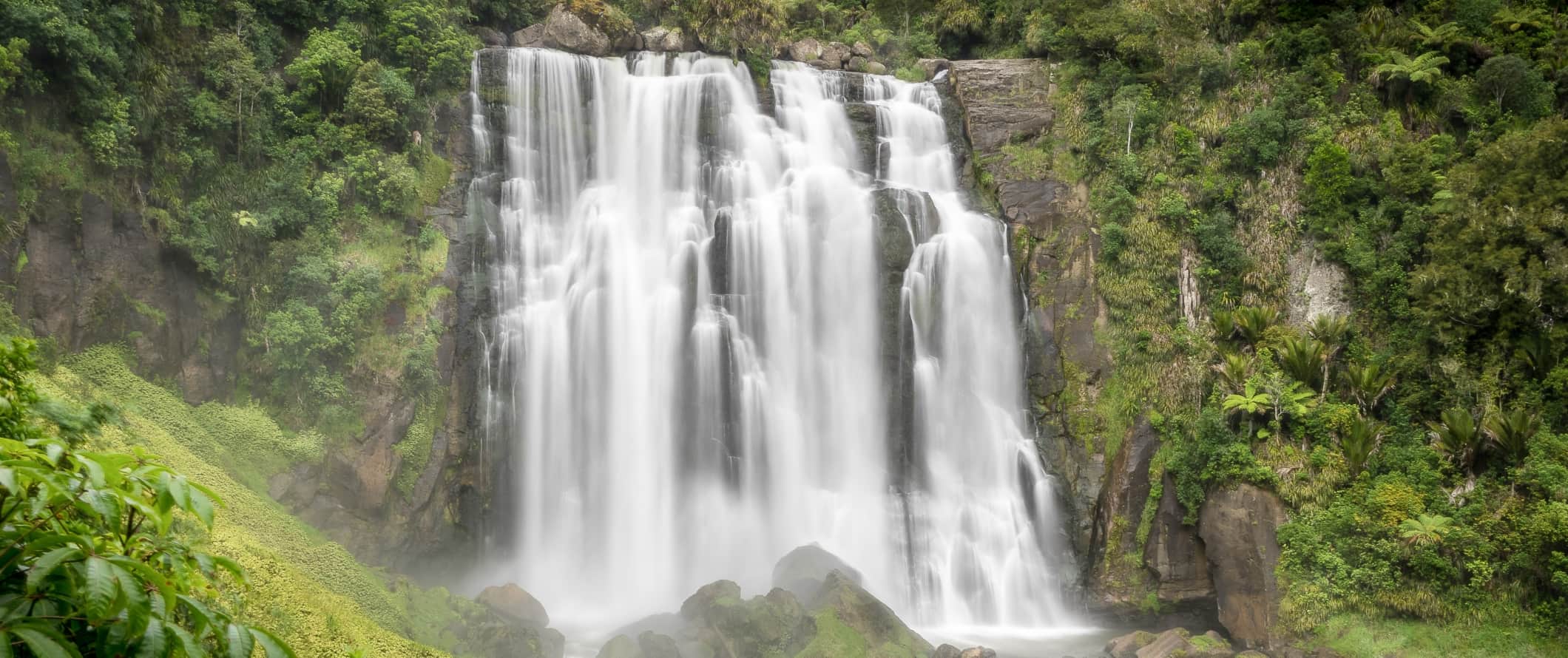Marokopa falls, a waterfall in Waitomo, New Zealand.