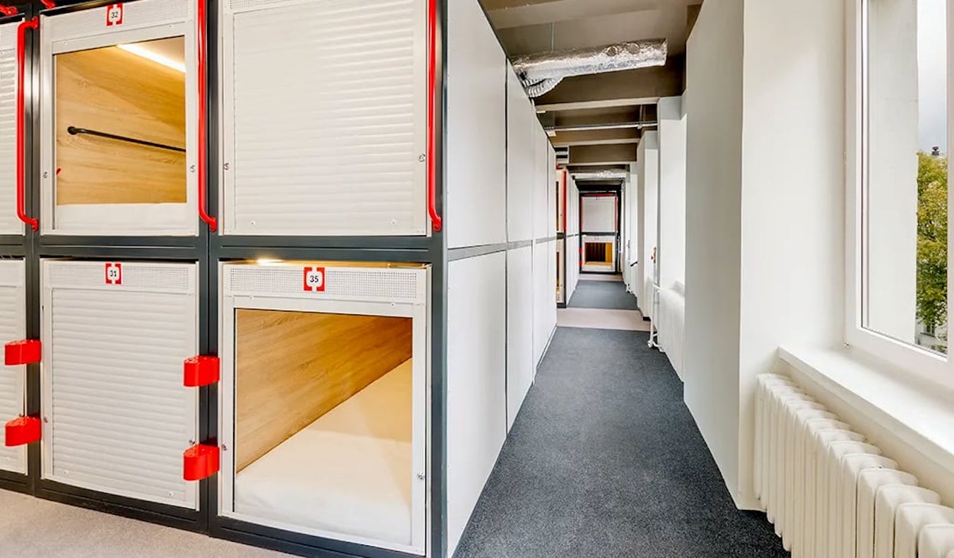 Cool, elegant and private compartments of a capsule hostel in Warsaw, Poland.