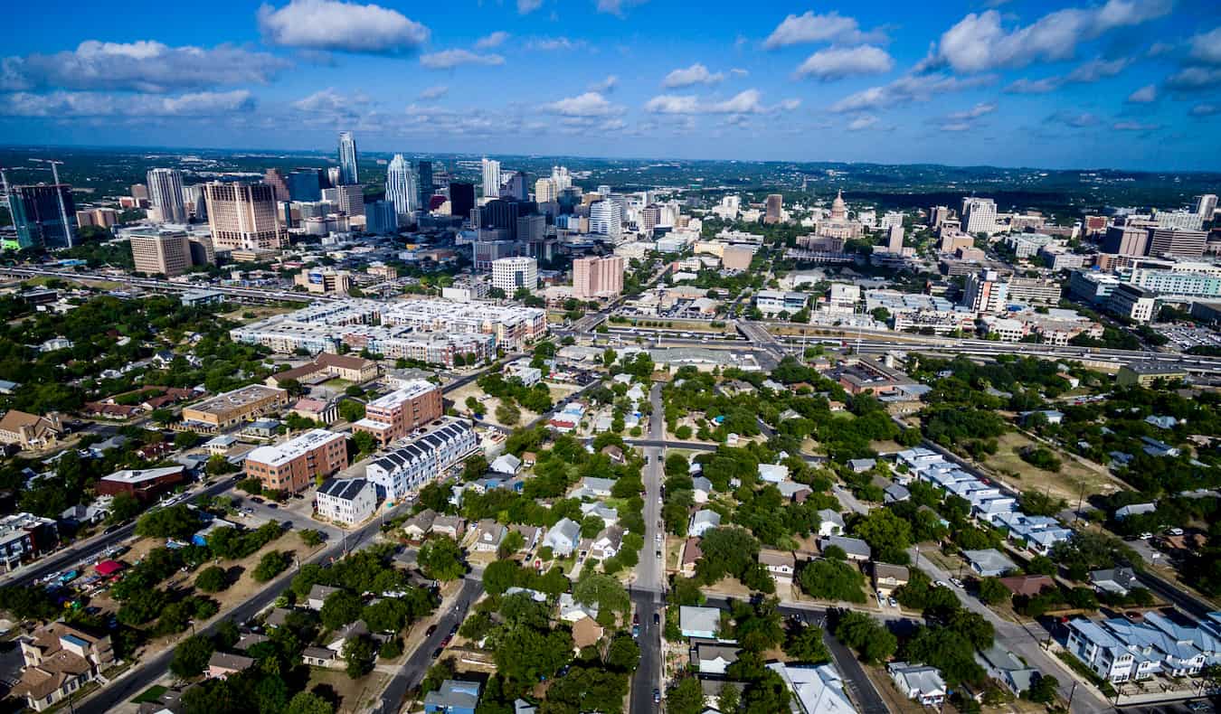 Aerial view of East Austin in Austin, Texas