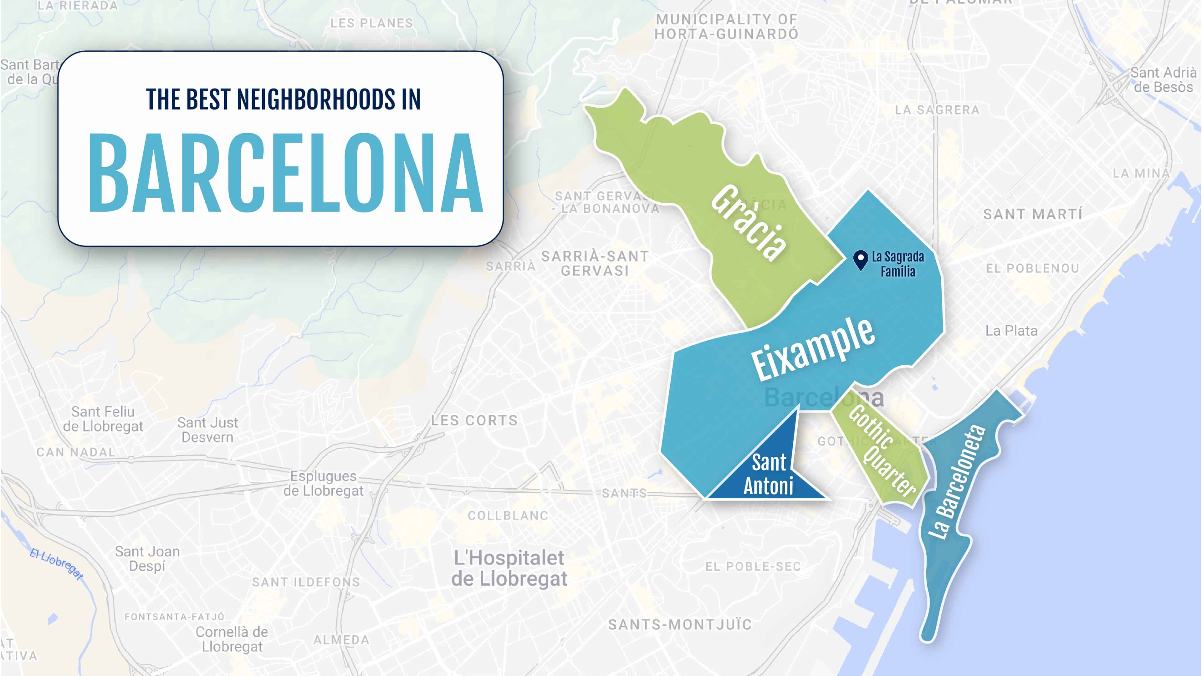 A colorful map of the neighborhoods in Barcelona