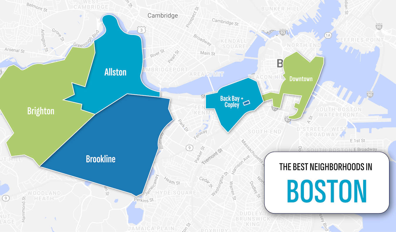 A map of the best areas to stay in Boston, USA