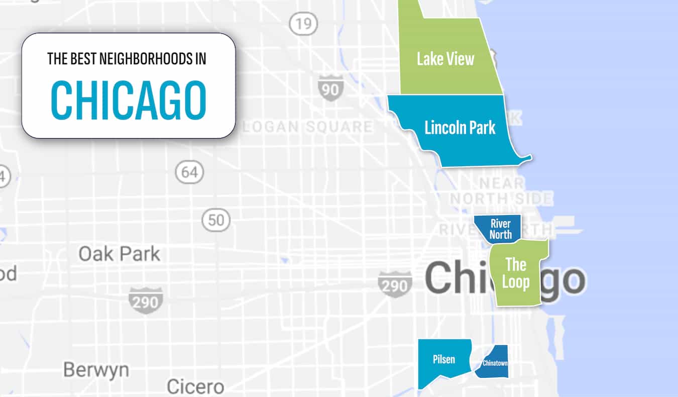 A map of the best areas to stay in Chicago, USA