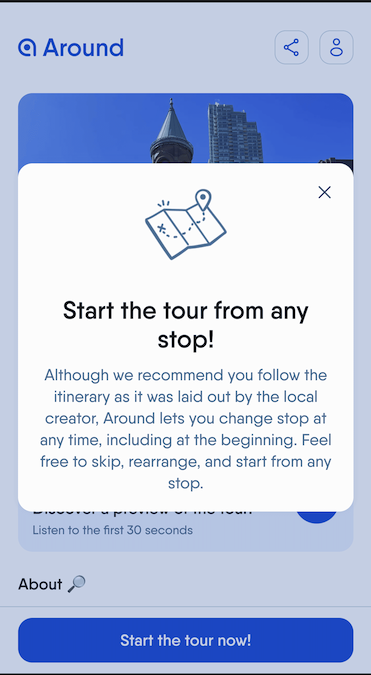 A screenshot of the Around audio tour app