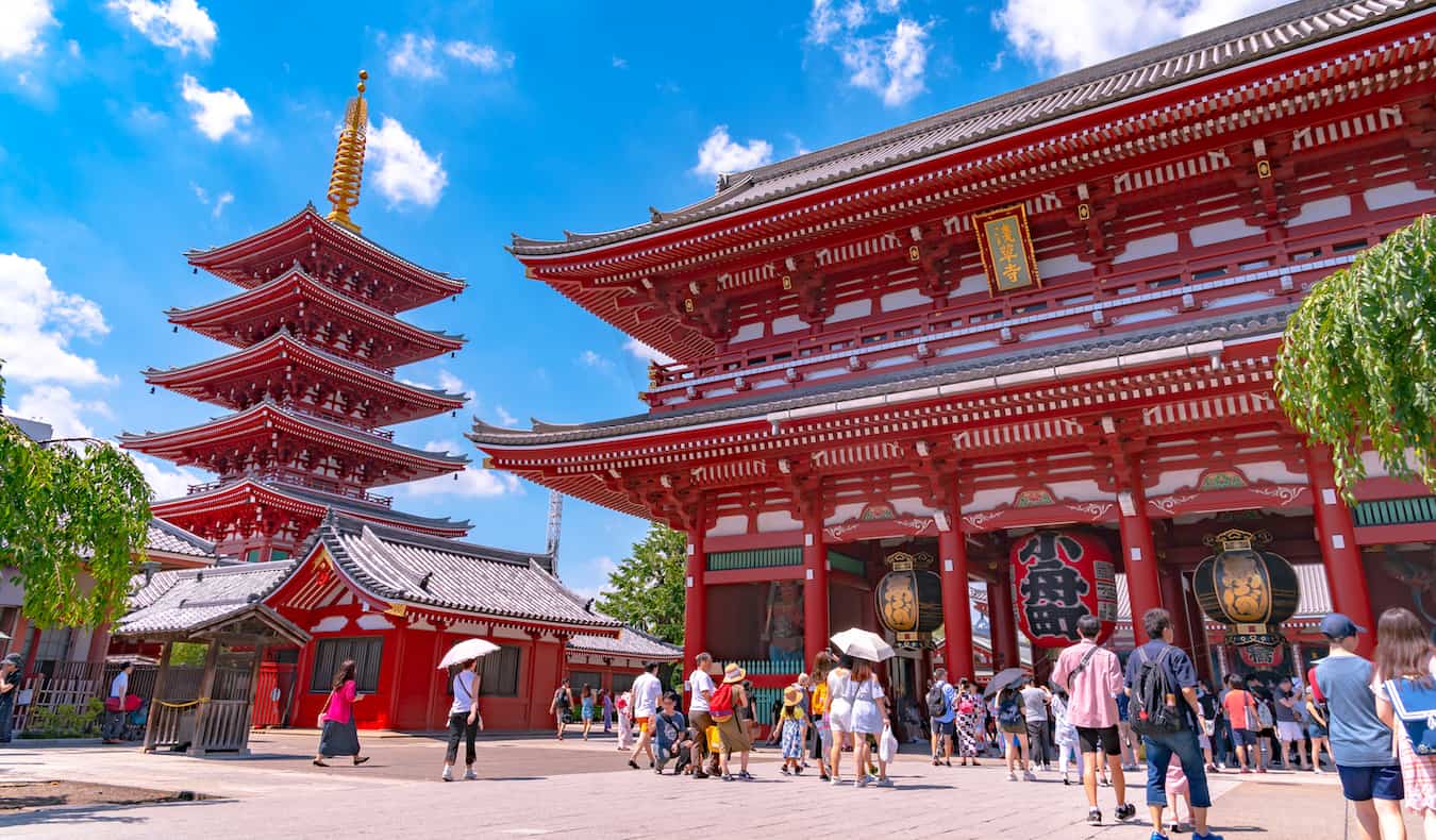 The famous Sensoji temple during a sunny day in the Asakusa area of Tokyo, Japan