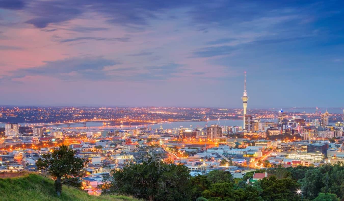 The skyline of Auckland, New Zealand at night