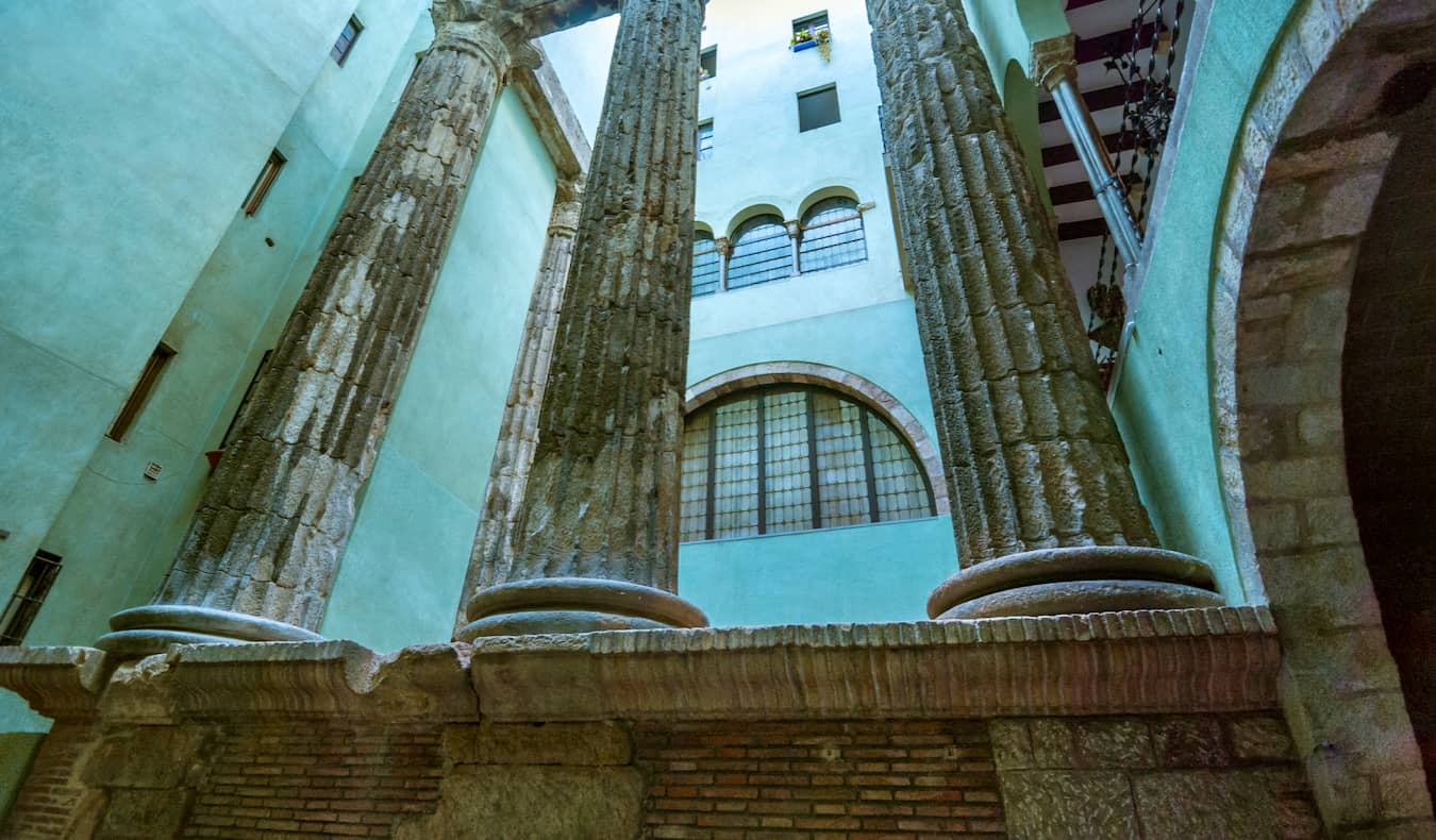 the ancient columns of Augustus in Barcelona, Spain