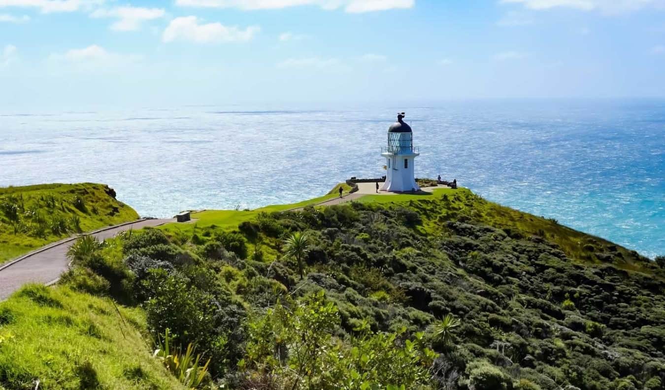 新西兰岛湾海岸上的灯塔