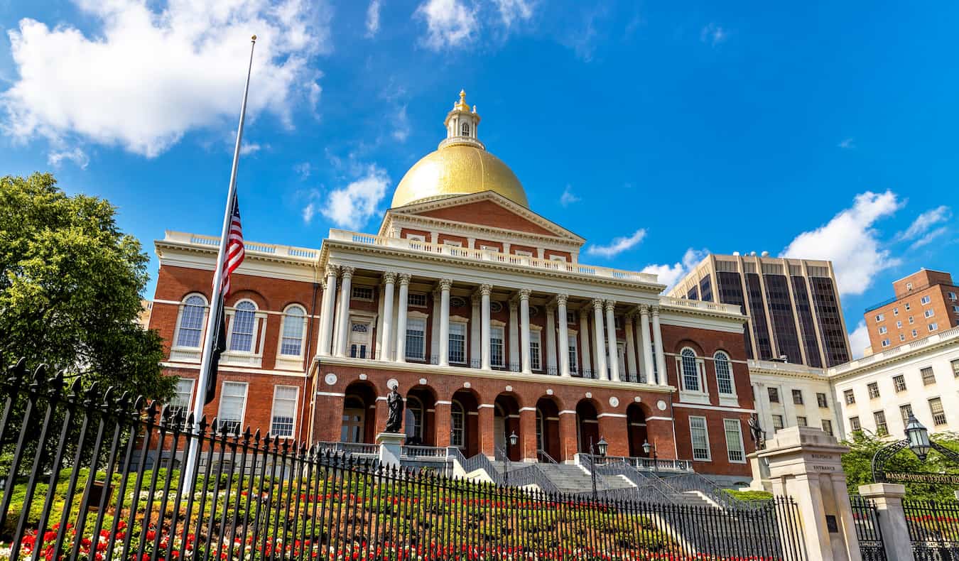 The iconic state hall with its shining gold roof in Boston, USA