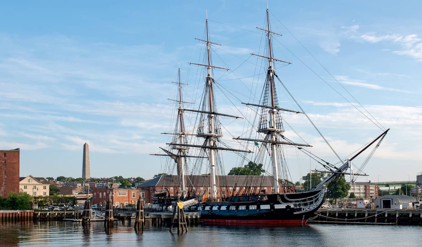 The historic USS Constitution ship docked in Boston, USA