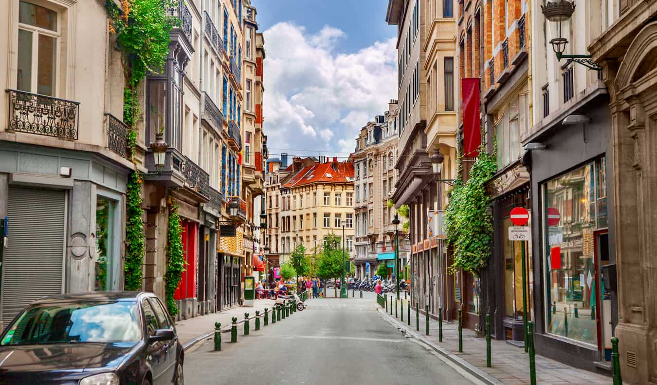 A quiet street in charming Brussels, Belgium on a summer day