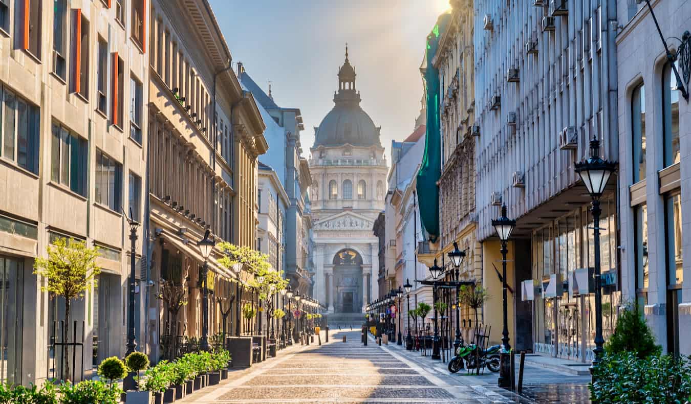 A quiet street near St. Stephen's Basilica in Budapest, Hungary