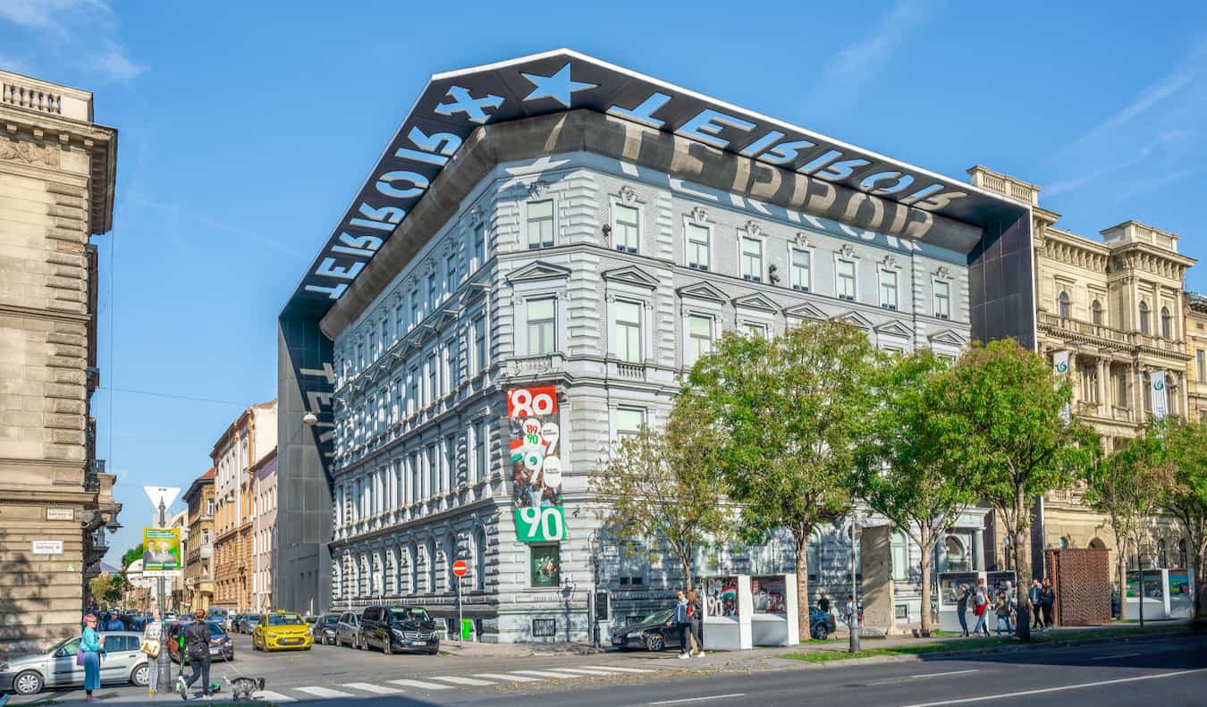 The Museum of Terror building in the TerÃ©zvÃ¡ros area of Budapest, Hungary