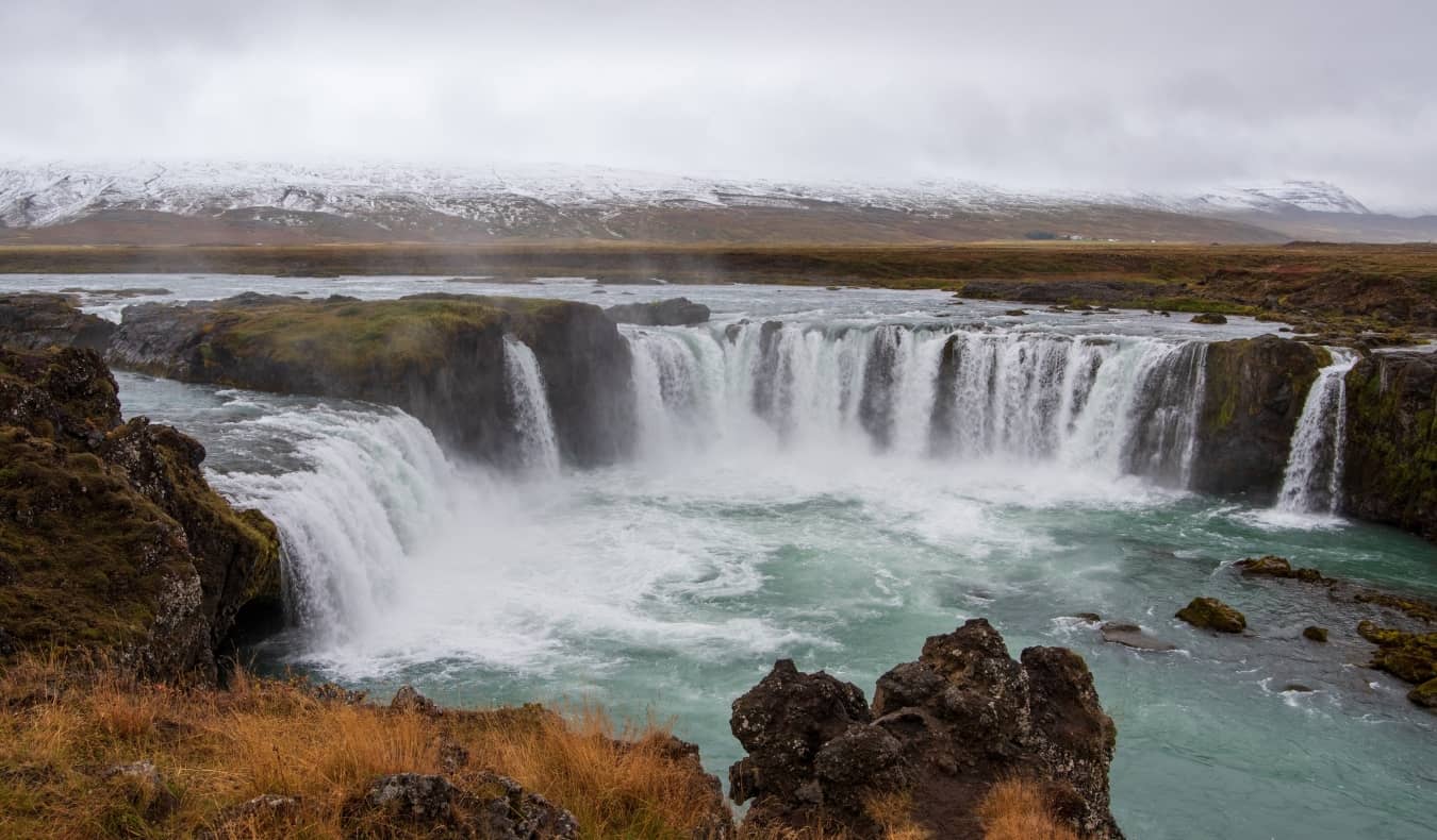 The horseshoe-shaped Goðafoss waterfall in Iceland