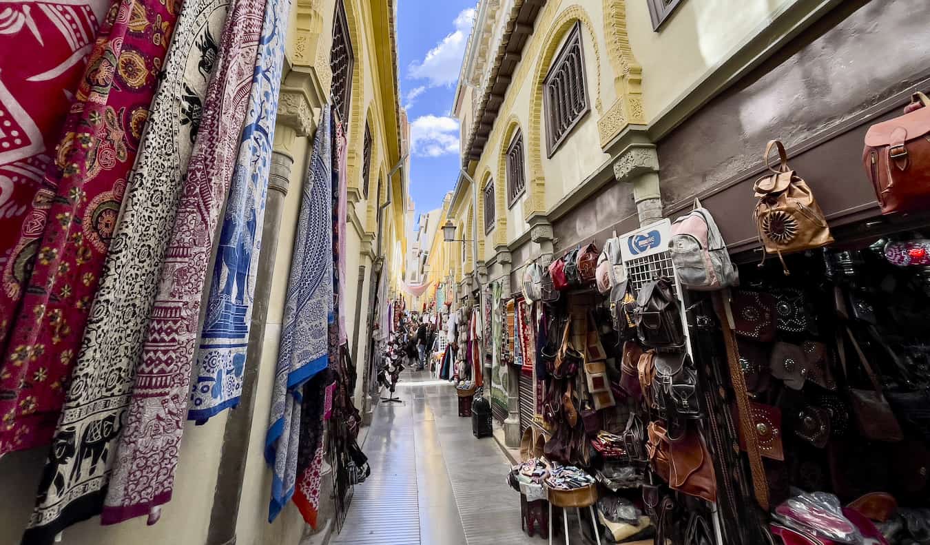 The narrow lanes of the old Jewish Quarter in Granada Spain