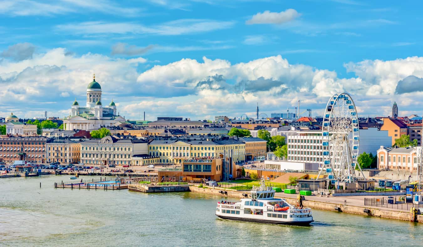 The skyline of stunning Helsinki, Finland as seen from above on a bright and sunny summer day