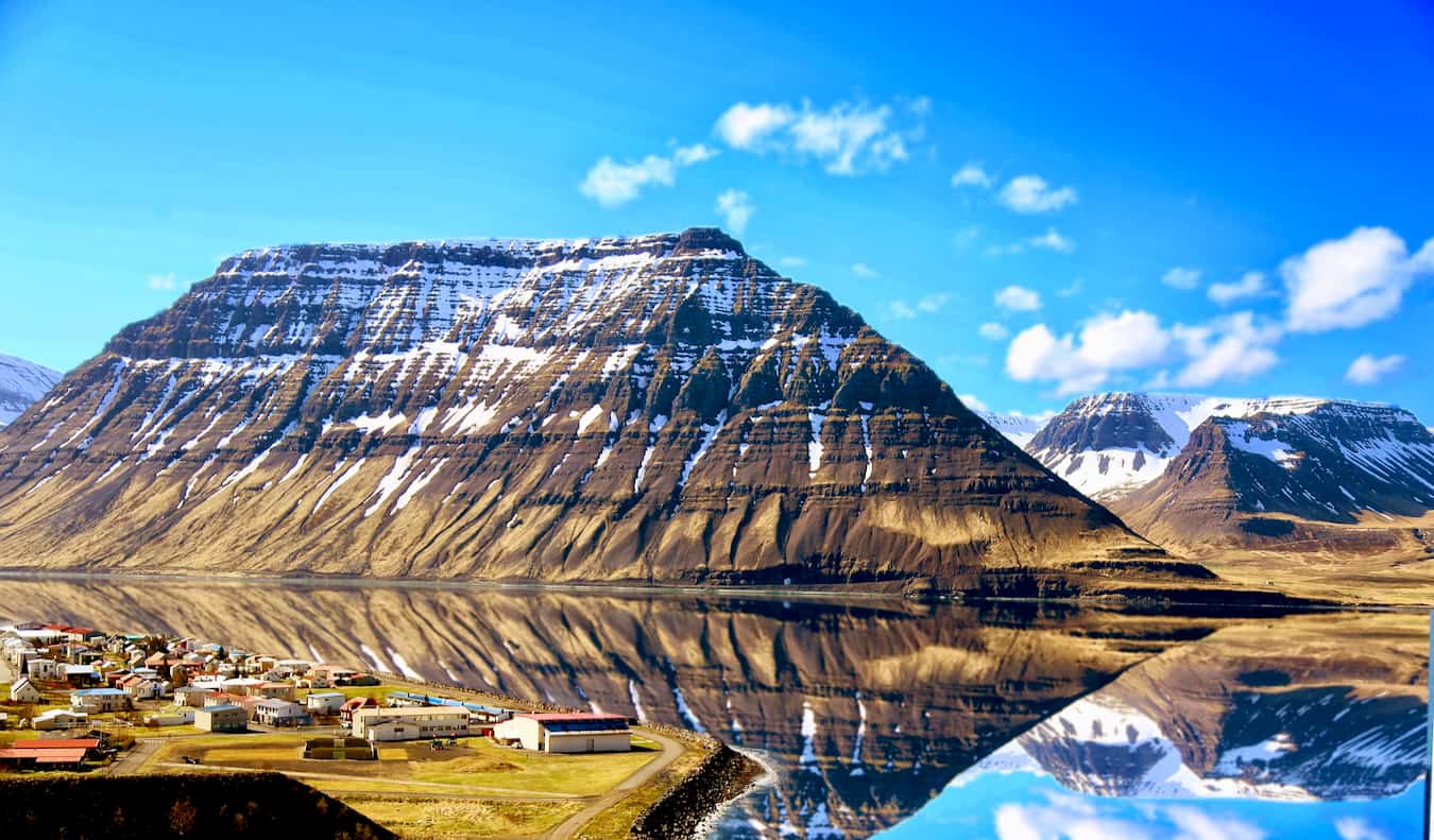 A small village on the coast of the remote Westfjords in Iceland