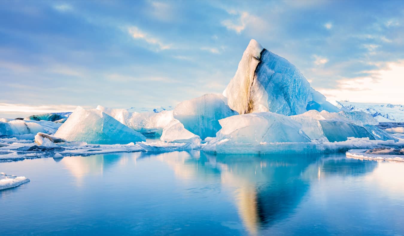 A huge iceberg floating in the big lagoon along the main road of Iceland