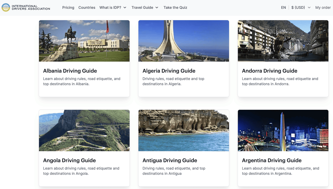 A screenshot of the International Drivers Association homepage