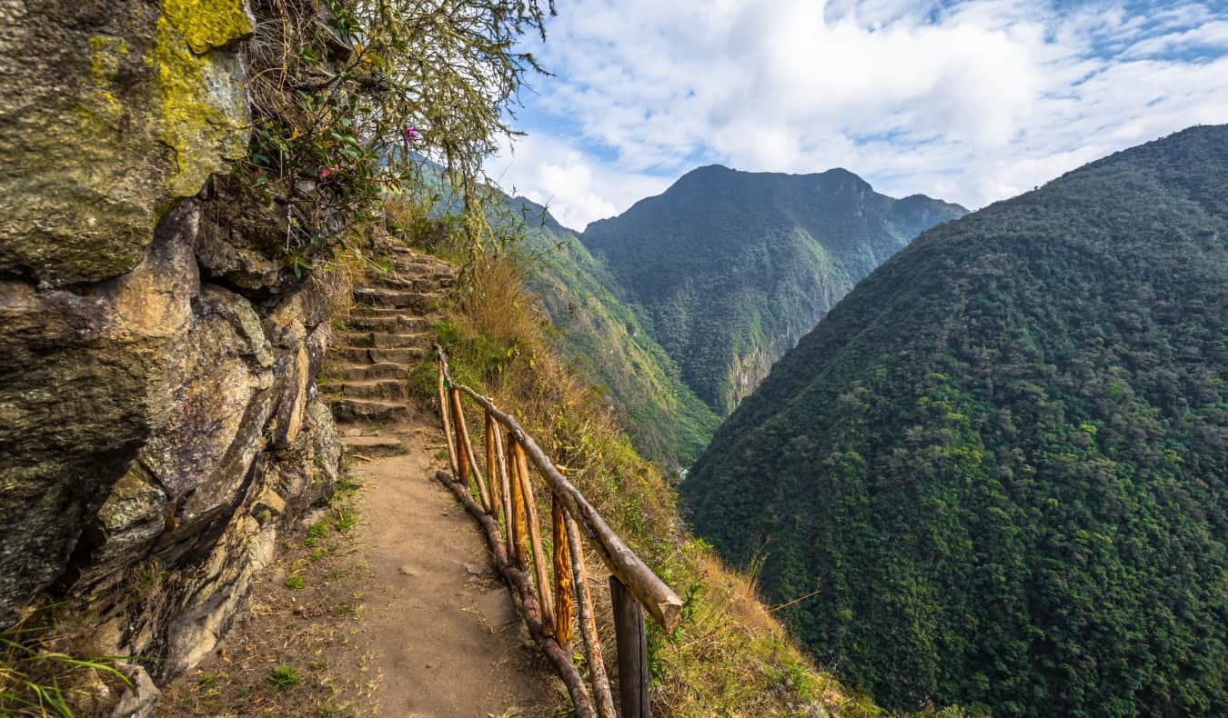 A section of the Inca Trail path, a long distance hike leading to Machu Picchu in Peru