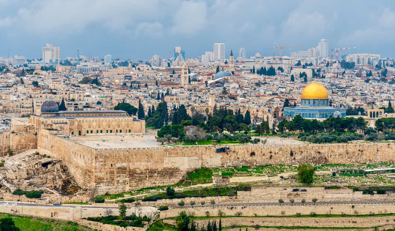 The view of the historic Old City of Jerusalem in Israel