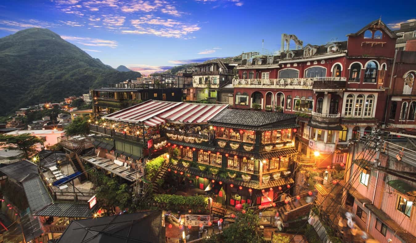 The picturesque seaside mountain town scenery in Jiufen, Taiwan