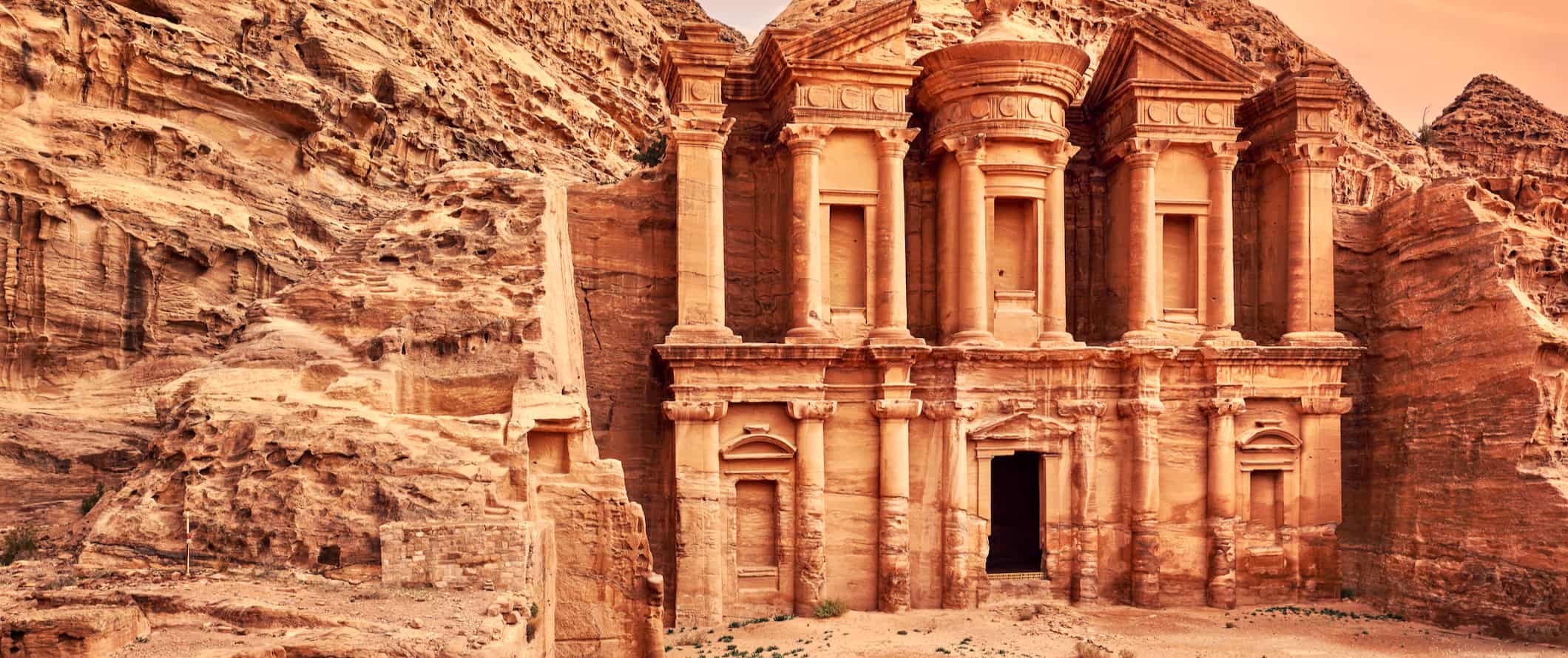 The famous facade of Petra, a Wonder of the World in Jordan