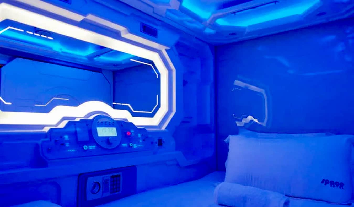 A futuristic pod at a capsule hotel in Kuala Lumpur, Malaysia