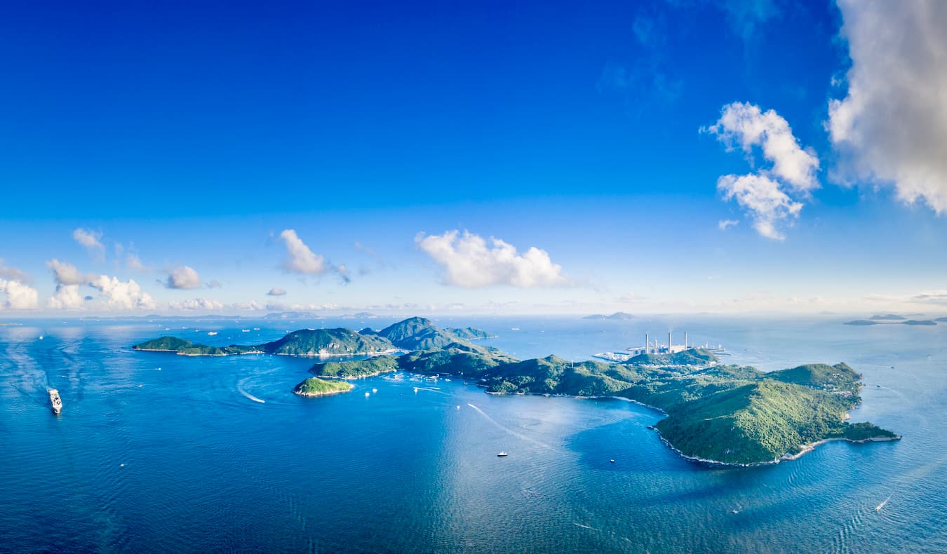 Aerial view of the scenic and rural Lamma Island in Hong Kong