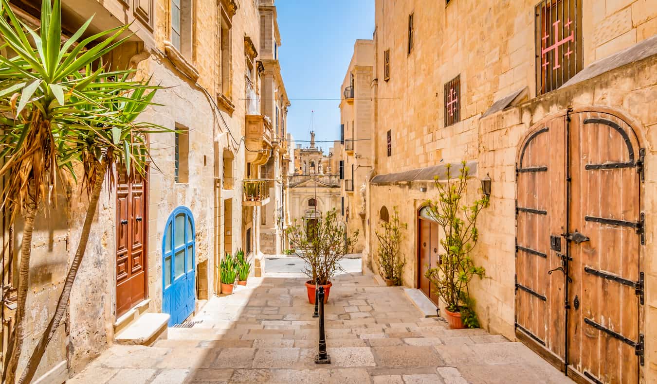 The narrow streets of the Old Town in Valletta, Malta