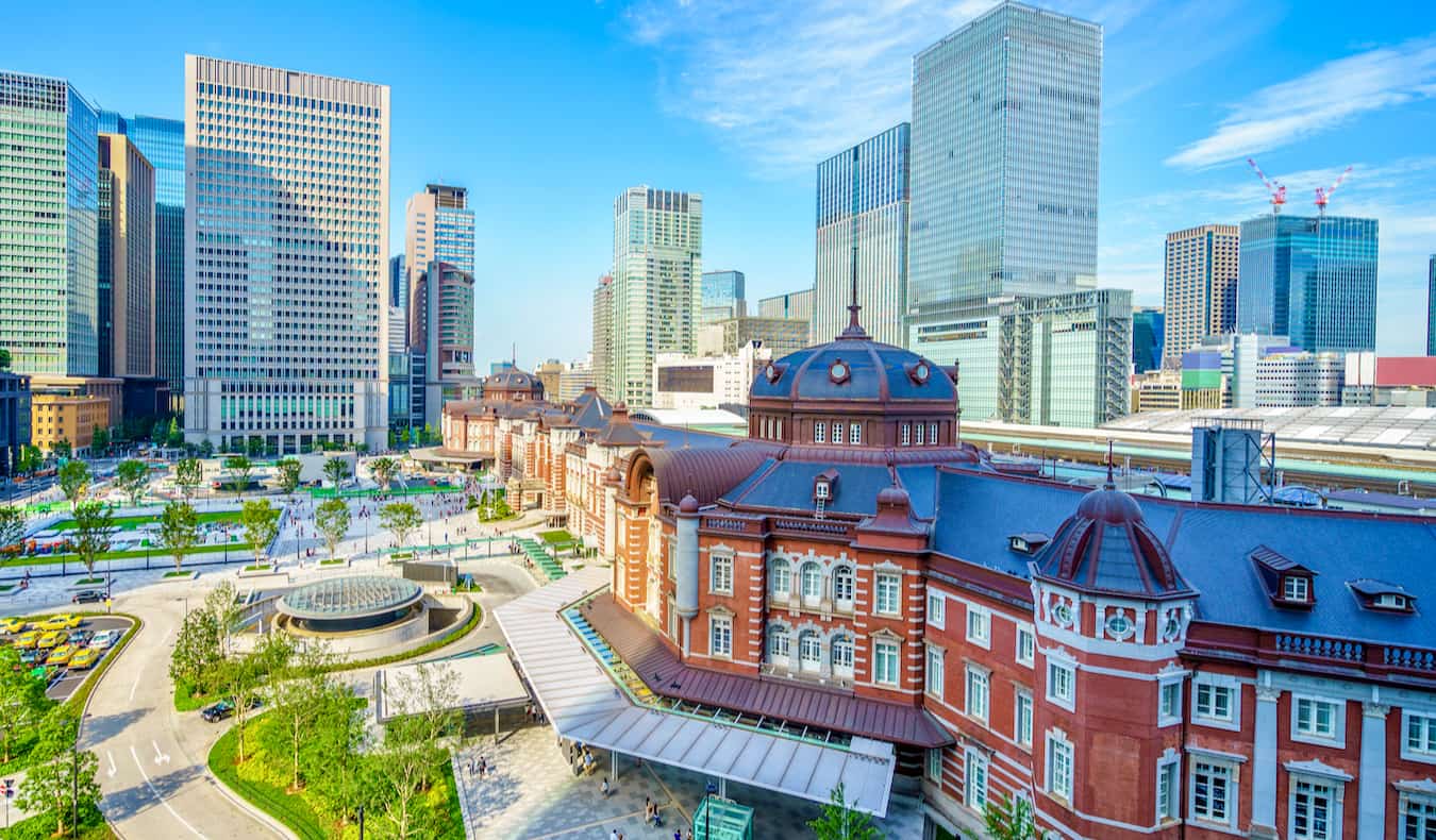 The historic metro station of Marunouchi in sunny, bustling Tokyo, Japan