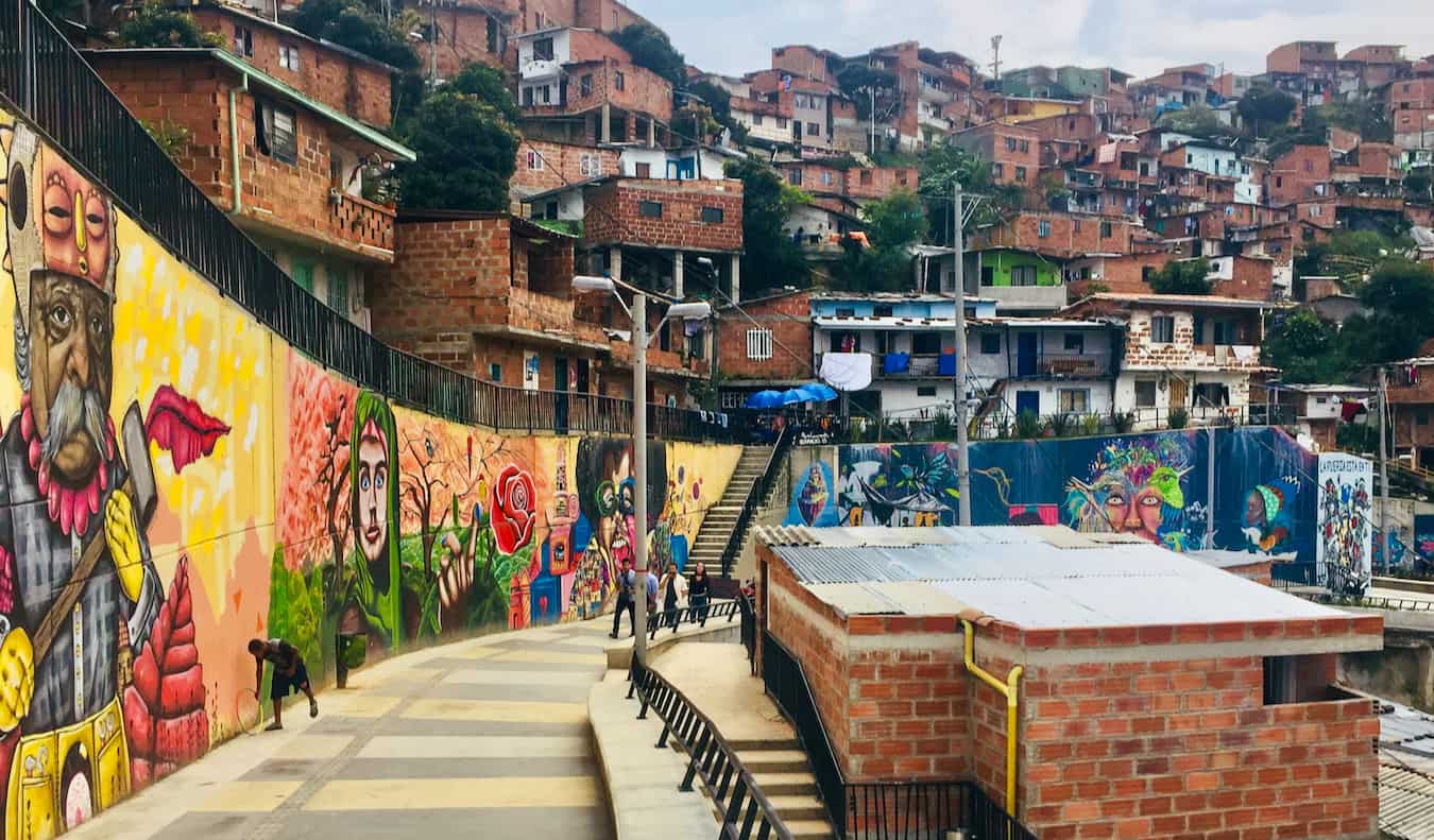 Street art in the famous neighborhood of Comuna 13 in Medellin, Colombia