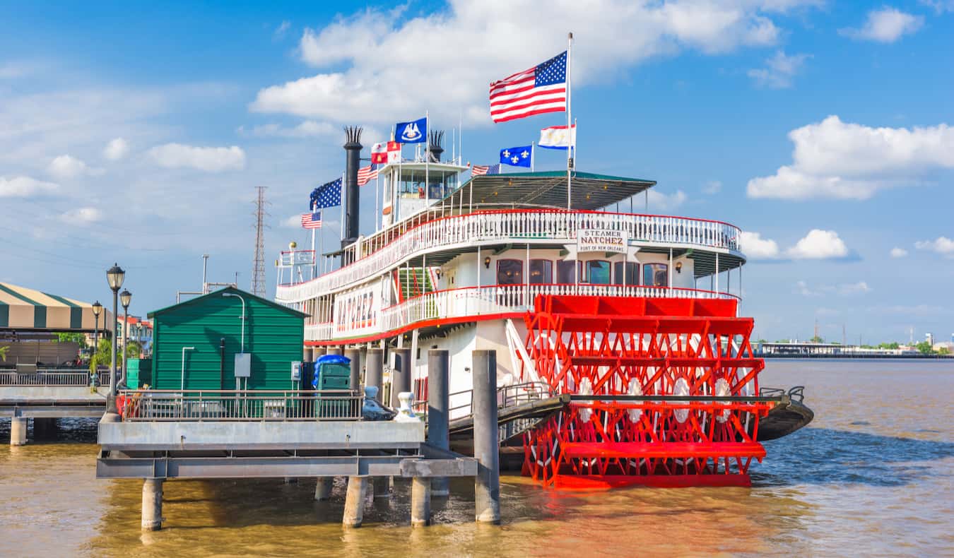 The iconic old river boat docked in sunny Natchez, Mississippi USA