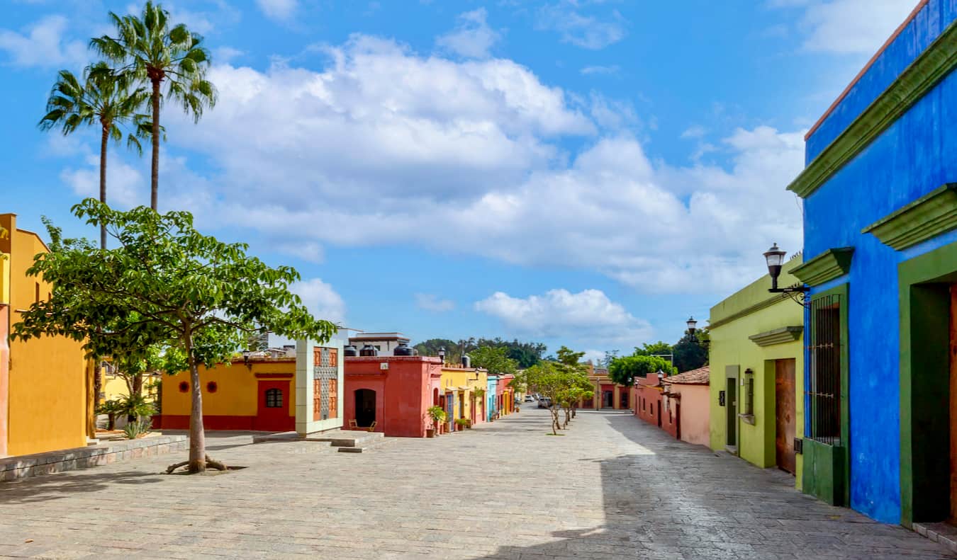 The colorful downtown area of beautiful Oaxaca, Mexico on a sunny day