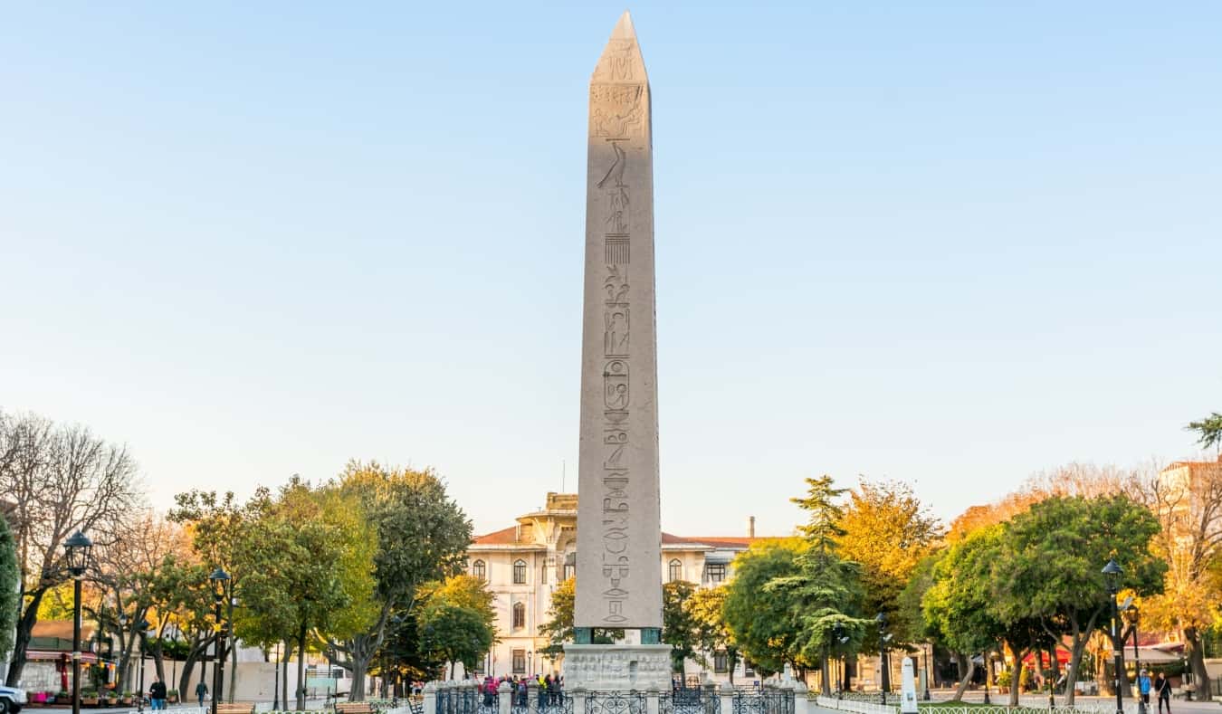 Large obelisk stands in a park in Istanbul, Turkey