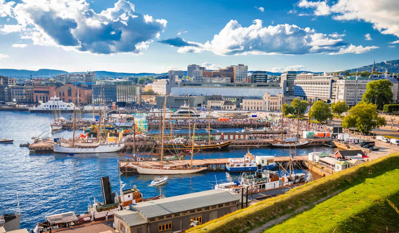 A sunny day along the harbor in beautiful Oslo, Norway