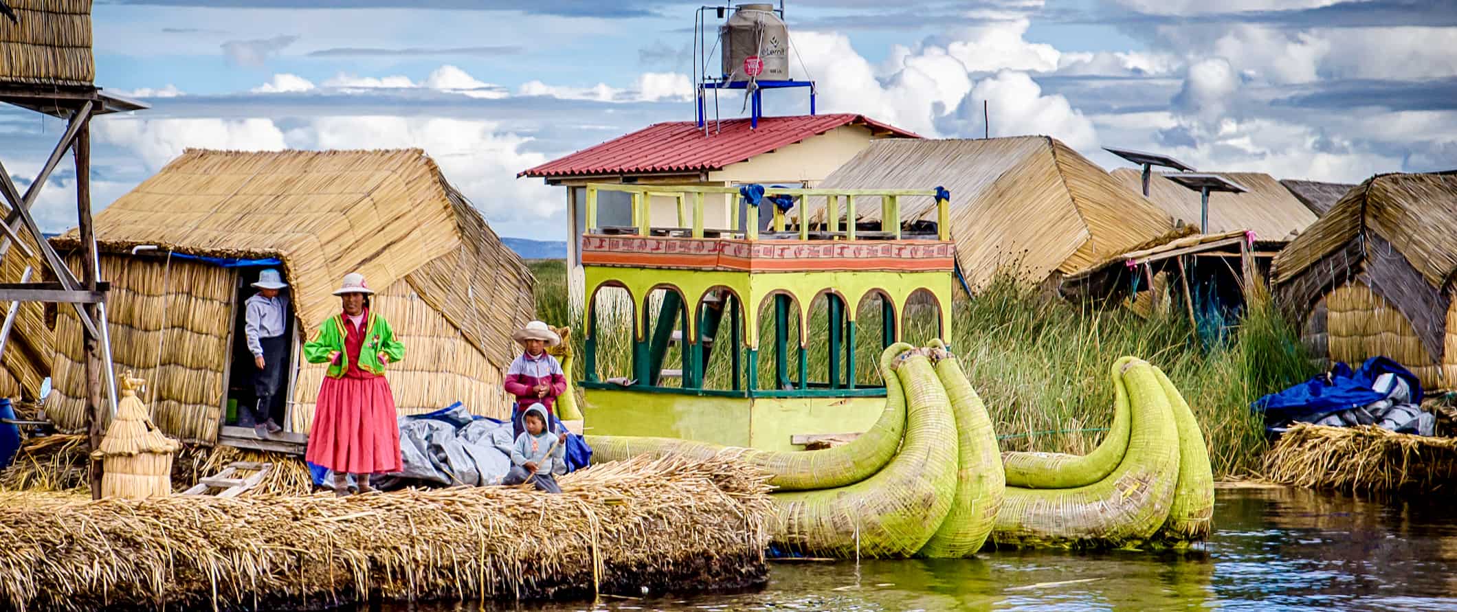 Locals on a man-made island on Lake Titicaca in beautiful Peru