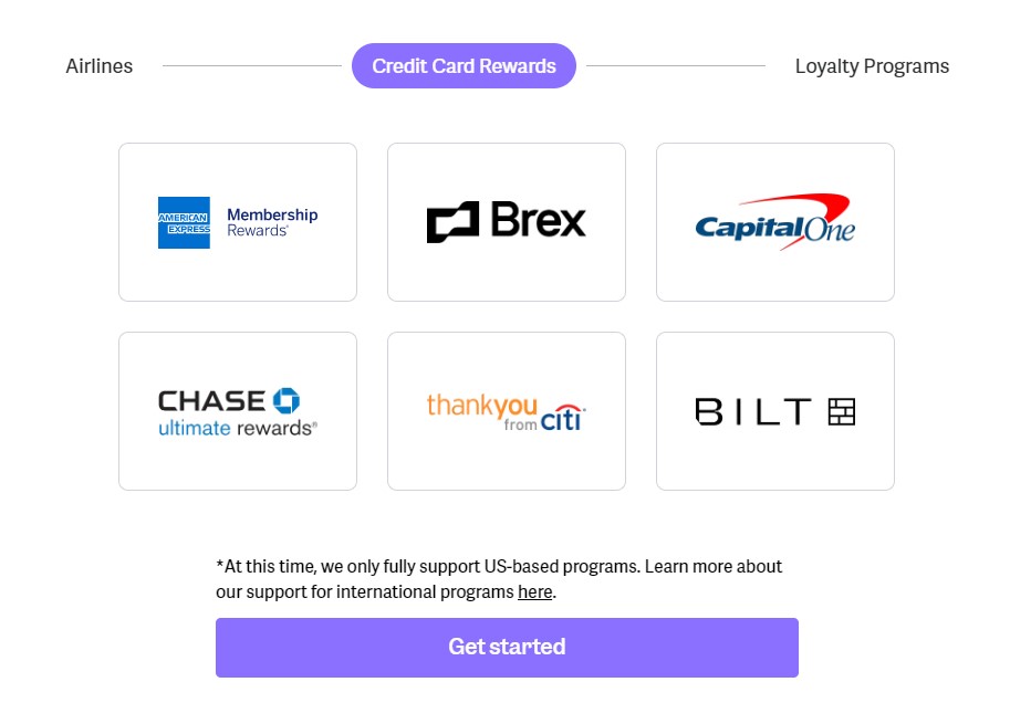 List of credit card programs you can sync with point.me.