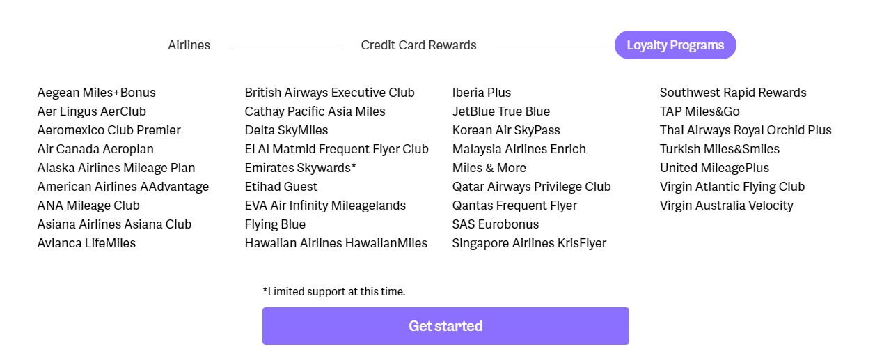 List of loyalty programs searched by point.me.