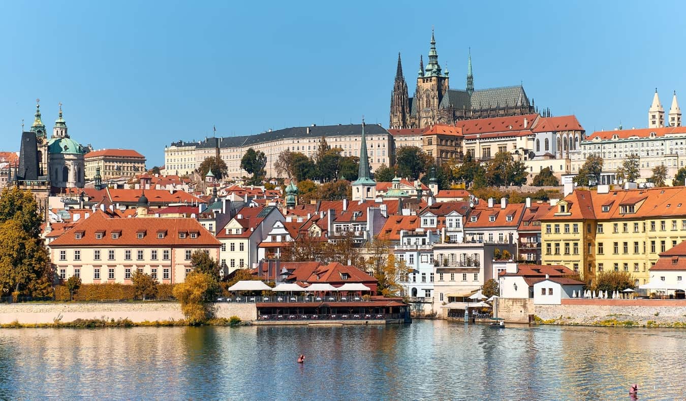 a view of Prague castle from the river in Prague