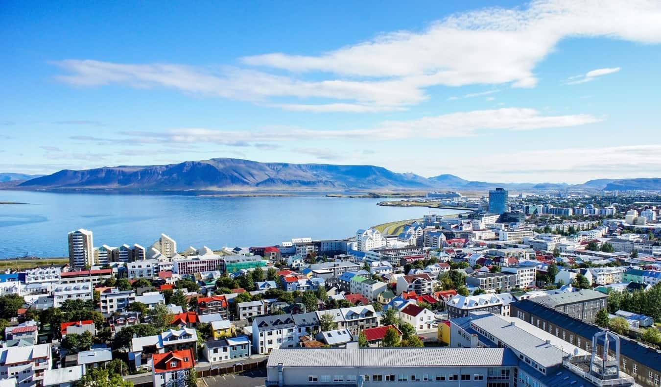 looking at colorful homes in Reykjavik