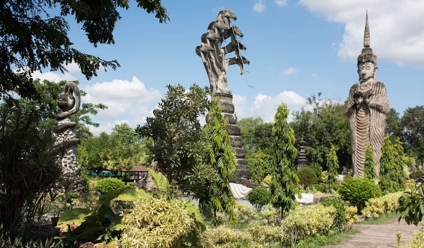 Huge Naga statues at Nong Khai in Isaan, Thailand