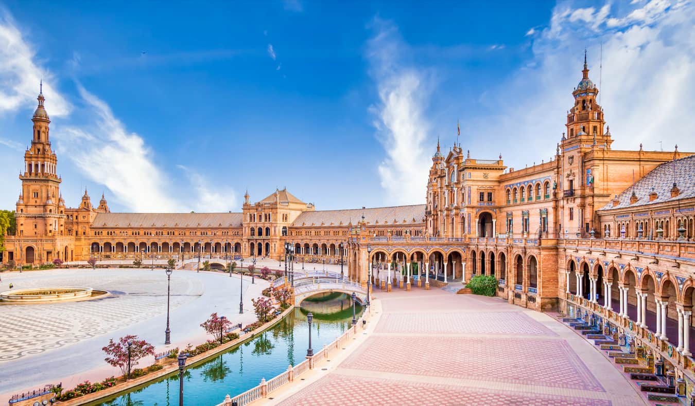 The stunning Royal Palace in beautiful Seville, Spain on a sunny day