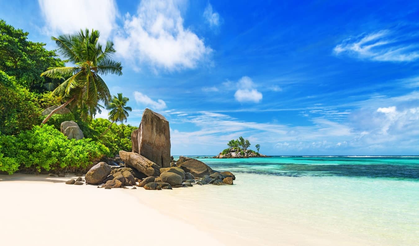 A beautiful white sand beach in the Seychelles