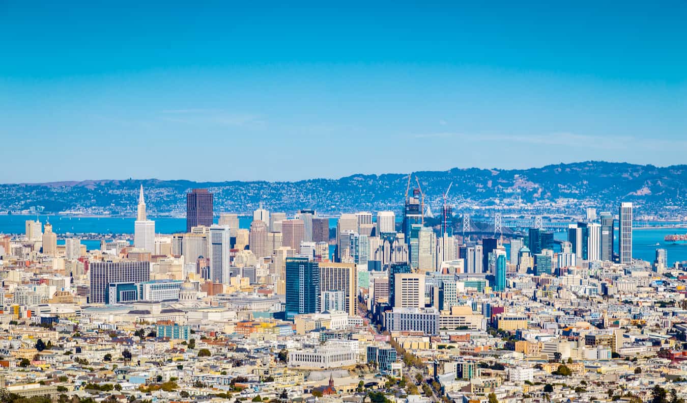 The view of the San Francisco skyline as seen from the Twin Peaks hill nearby