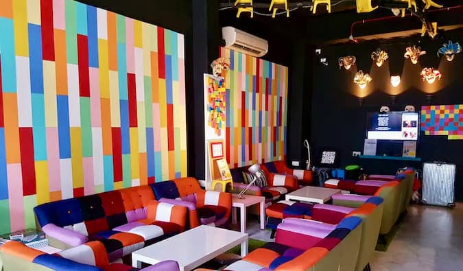 The colorful interior of the Bohemian hostel in Singapore