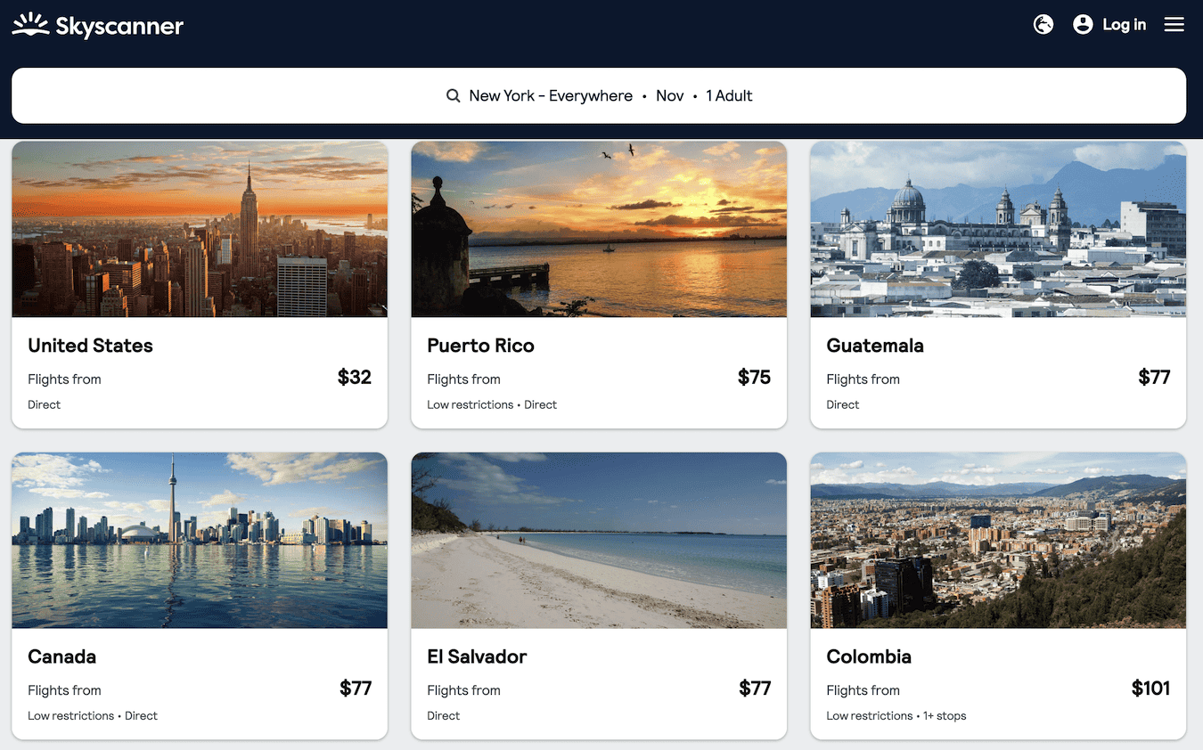 Skyscanner everywhere featured being used to find cheap flights abroad